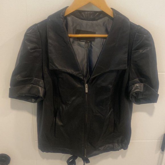 BCBGMAXAZRIA Short sleeve cinch waist real leather jacket - Picture 6 of 7